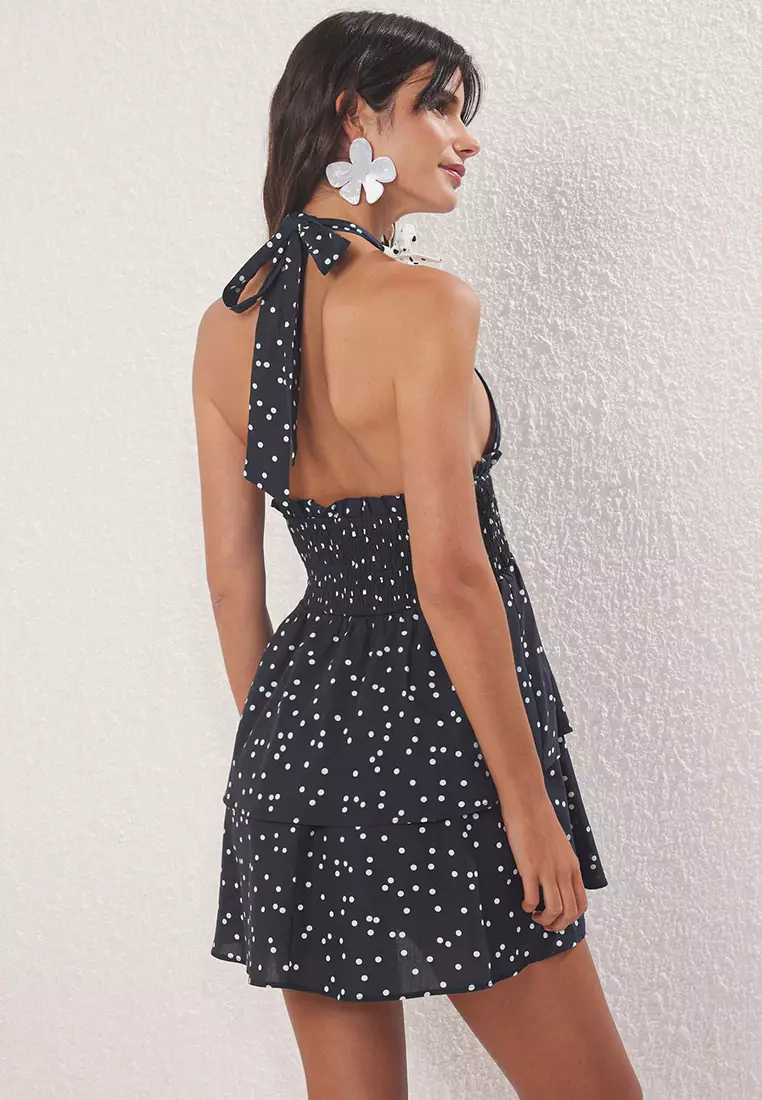 Polka Dot Woven Ribbon Detailed Midi 100% Cotton Beach Dress TBESS25EL00131