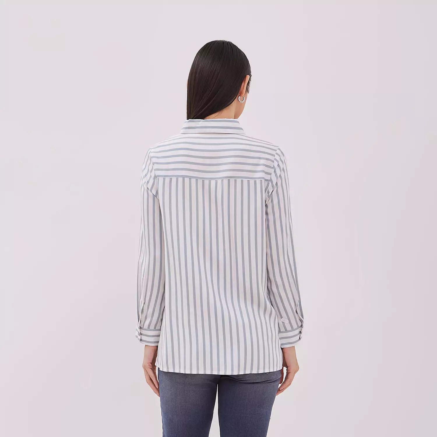 DUST Kemeja Garis Diany Dusty Blue (D.116457)