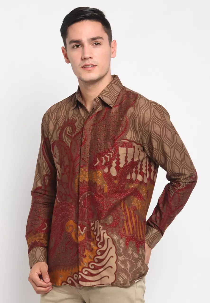 Sakra Maron Kemeja Batik Pria Premium Slimfit Modern Lengan Panjang