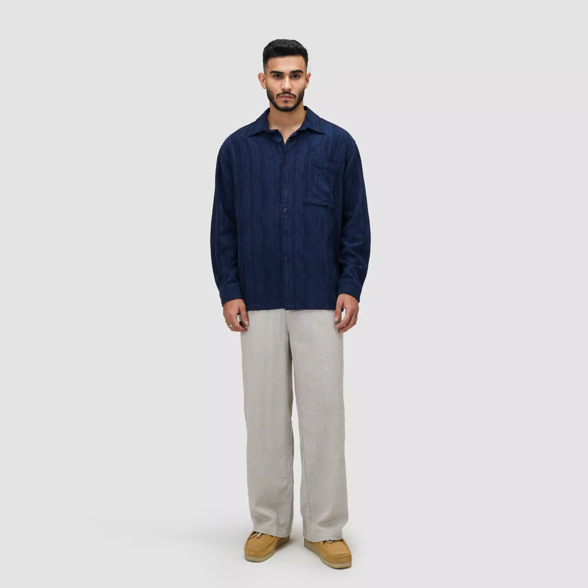 CELCIUS Boxy Button Up Jaquard Kemeja Lengan Panjang I31000487C Navy