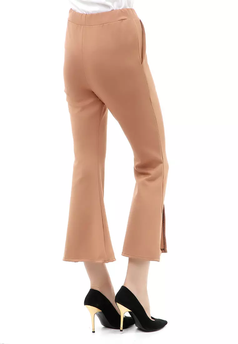 Jourel Long Pants Celana Panjang Casual Wanita Cutbray Split Comportable Material Scuba ORIGINAL - Milk Brown