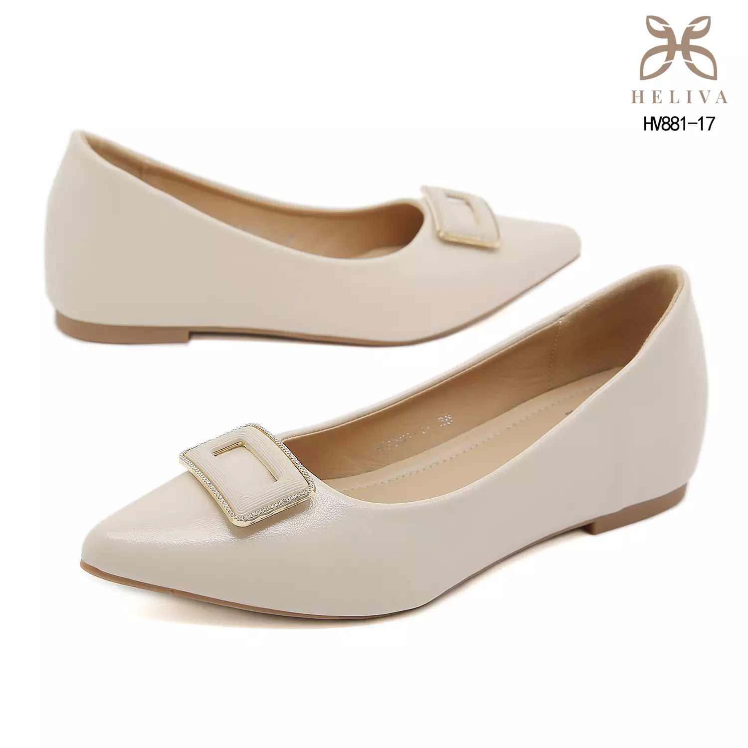 Heliva Loretta Semi Glossy Flats with Sparkling Buckle & Feminine Pointed Toe HV88117