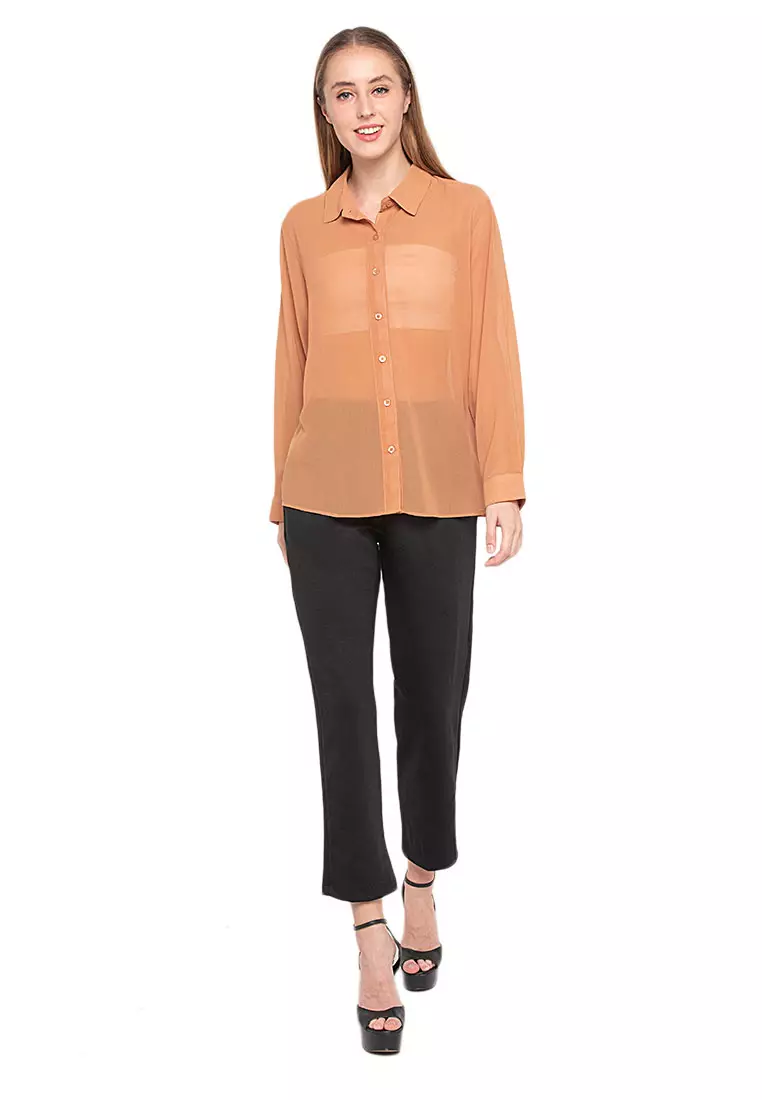 Ailen Tapered Long Pants Motif Solid High Quality Bawahan Wanita - Black