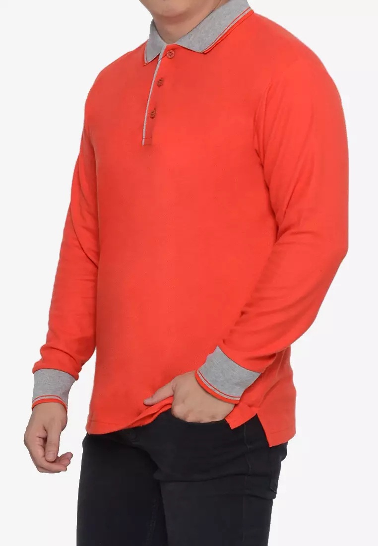 Andre Michel Kaos Polo Shirt Lengan Panjang Kerah Abu Orange Merah 933-77