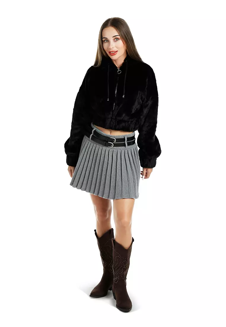 黑色休閒露肩連帽夾克