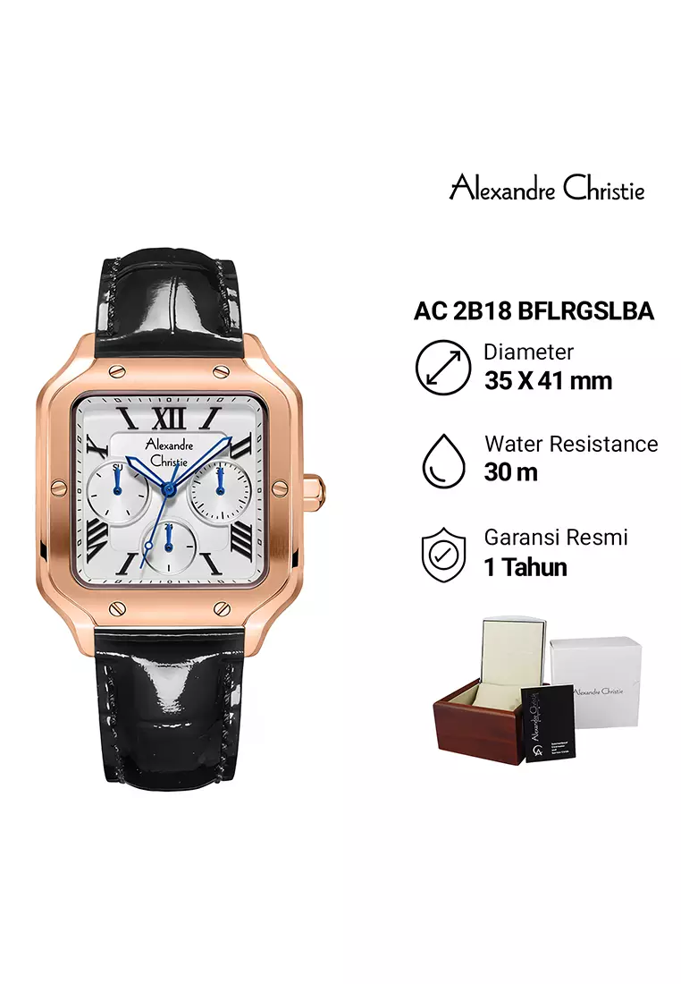 Alexandre Christie Jam Tangan Analog Wanita Rosegold Case Black Leather Strap - 2B18BFLRGSLBA
