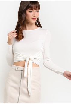 MISSGUIDED  White Tie Front Crop Top
