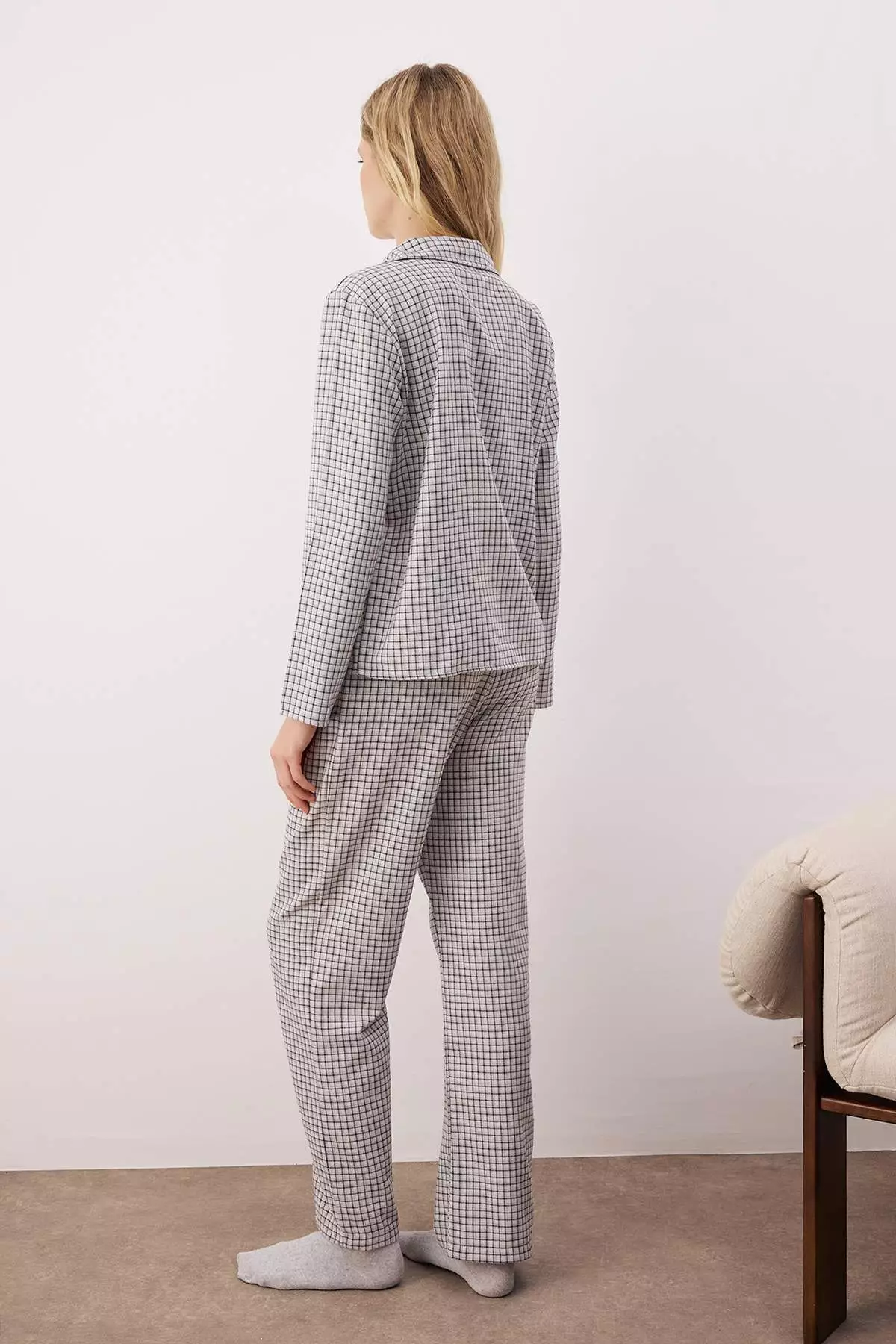 Lilac-Multicolored Cotton Thick/Winter Plaid Flannel Woven Pajama Set Thmaw26Pt196