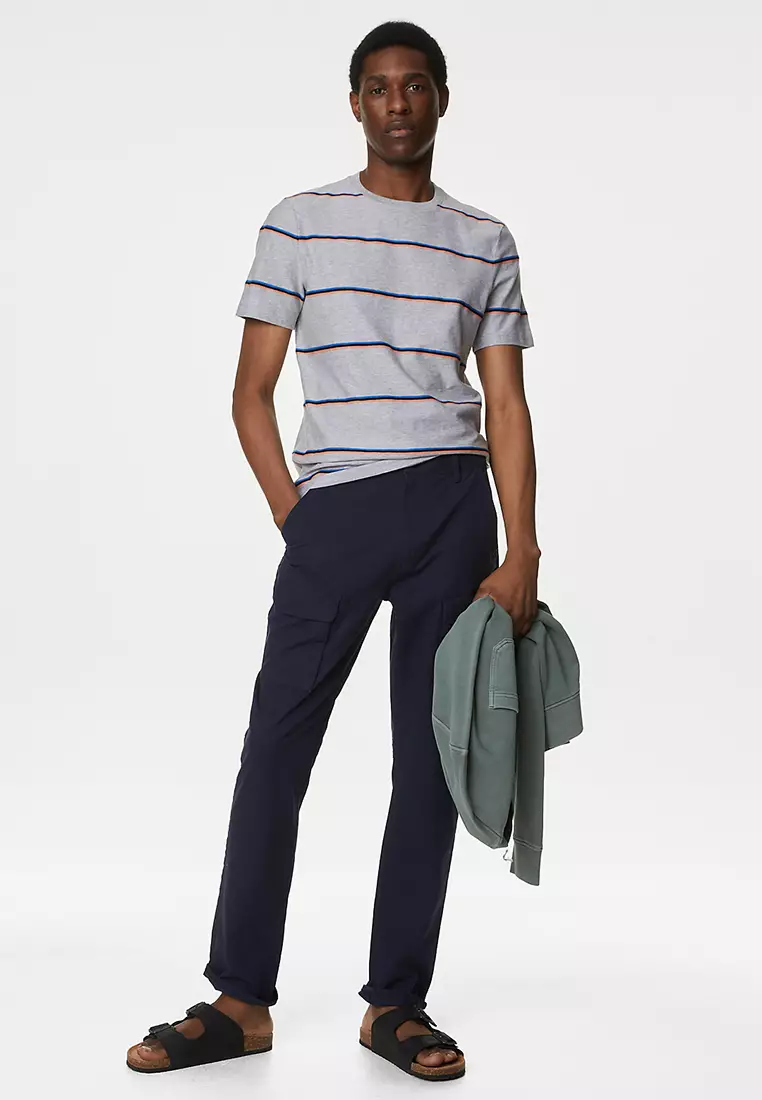 Pure Cotton Textured Striped T-Shirt