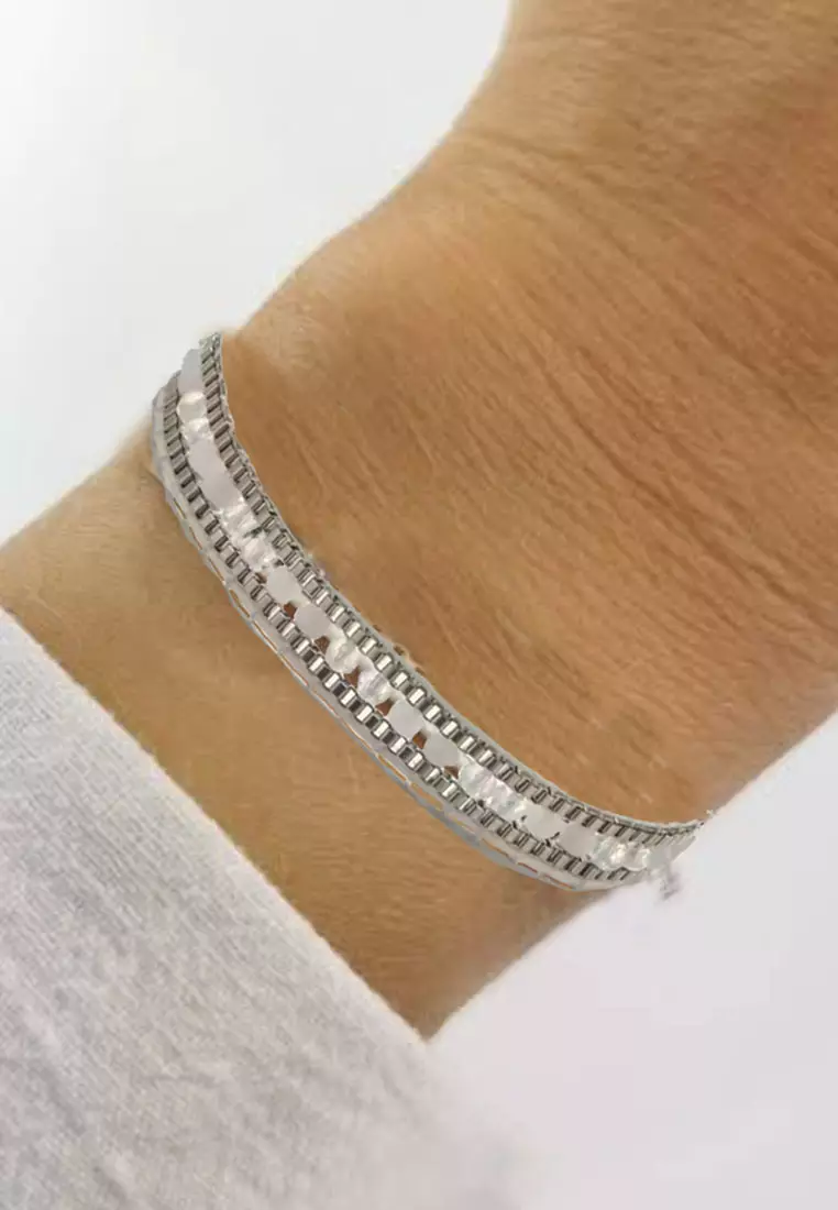 Aksesoris Gelang Wanita Crystals Beads Embellish Macrame Bracelet White