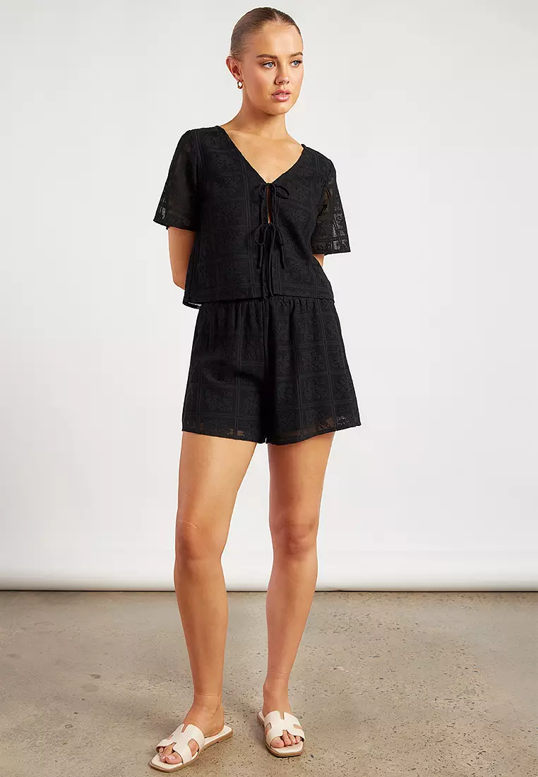 Patchwork Lace Top And Shorts Set