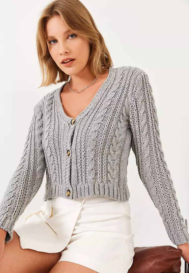 Women's V-Neck Hair Braided Knitwear Cardigan 20246853