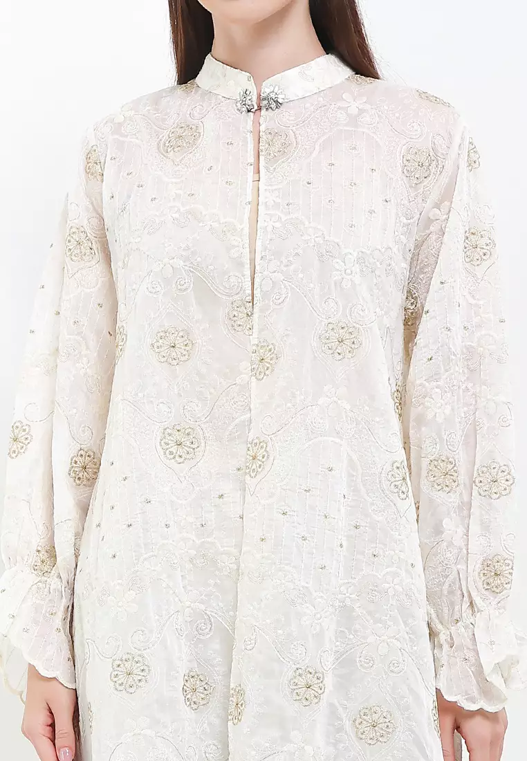 Mandarin Collar Full Emb Chiffon Outer