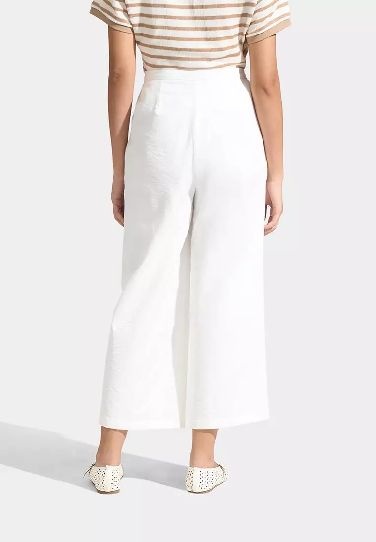 Wide Leg Crumpled Linen Trousers