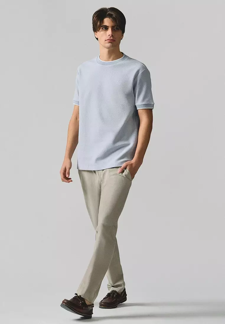 Regular Fit T-Shirt With Contrast Tipping Detail In Popcorn Knit