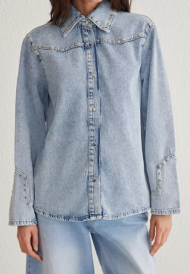 Light Blue Troc Stone Oversize Denim Jacket
