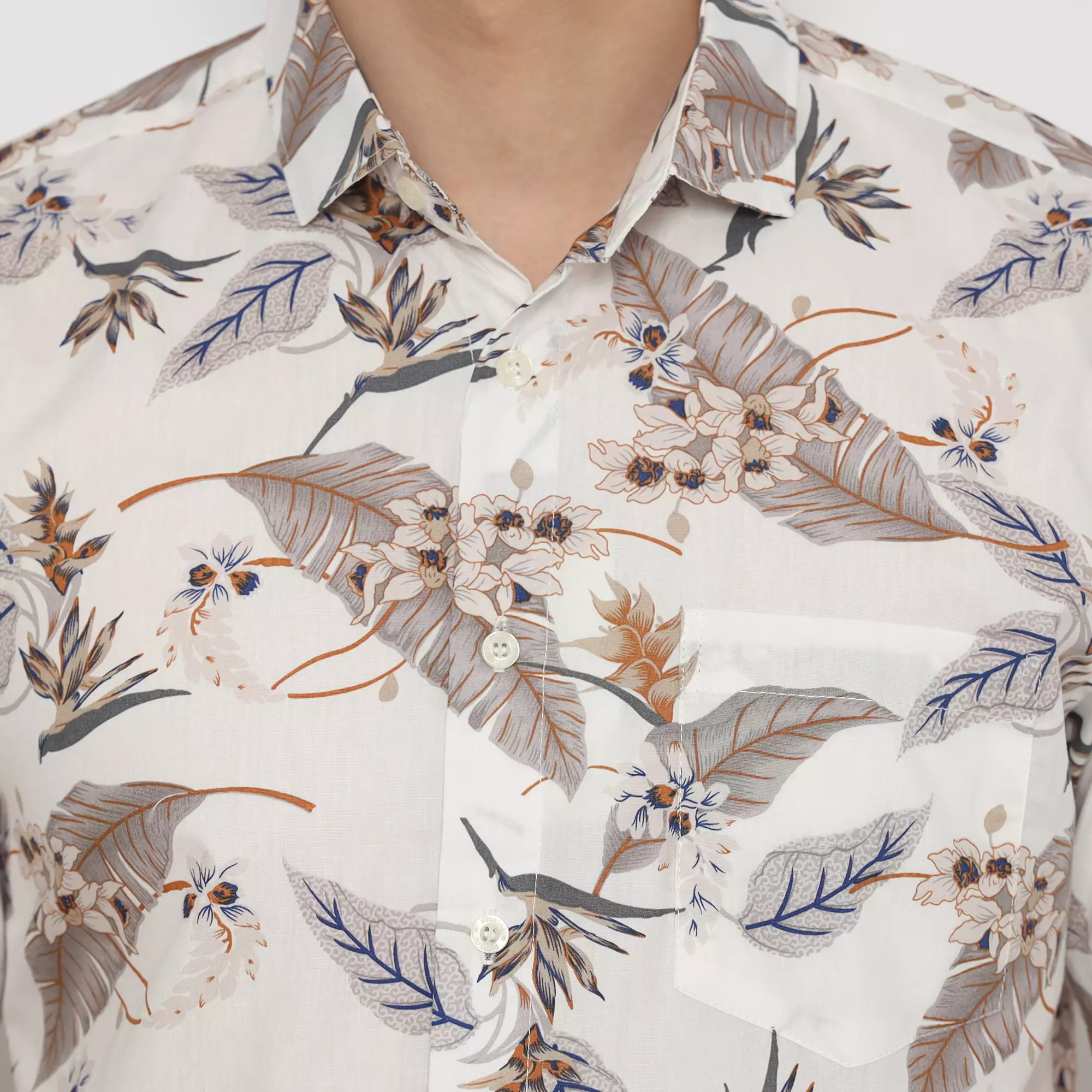 Platini Kemeja Motif Pria Lengan Pendek Katun Krem 73441