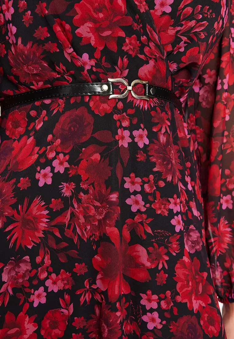 Patterned Chiffon Midi Dress