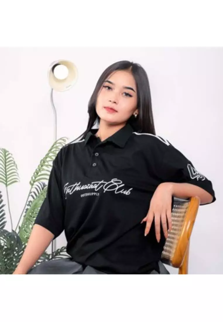 OOTDSUPPLY Oversize Polo Shirt Strings V.6 Infinite 96 Black l Kaos Oversize | Atasan Pria dan Wanita | PSSTRINGV6001
