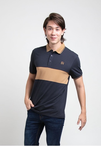 FOREST navy Forest Premium Weight Cotton Stretchable Colour Block Polo T Shirt Men Slim Fit Collar Tee - 23715-33Navy 24B75AA1847AF8GS_1