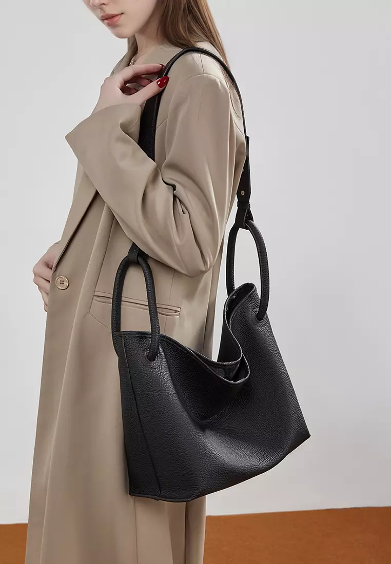 Minimal Style Top Grain Cowhide Bucket Bag QSL3297