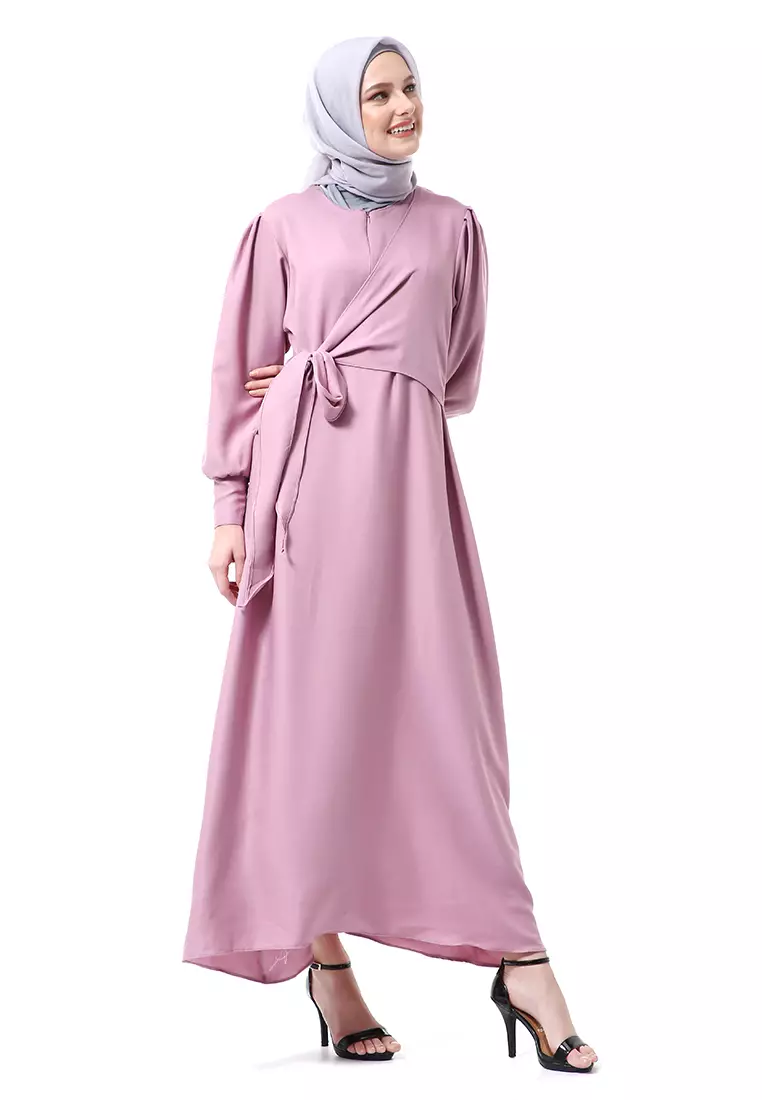 Alliyah Dress Gamis Muslimah Long Sleeve Model Balon Regular Fit Premium High Quality - Lilac