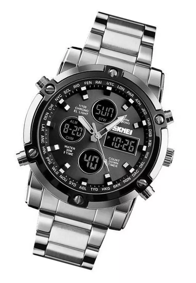 Jam Tangan Kasual Digital Analog Pria LED Waterproof 30M Strap Tali Material Stainless Steel TQ98 ORIGINAL
