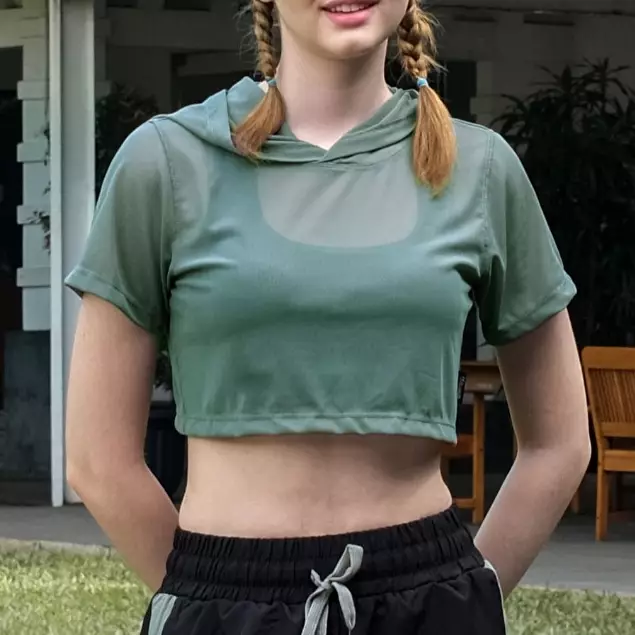 Fitwear - Croptop Jaring / Mesh / Sheer Olahraga RACHEL HOODIE - FERN GREEN