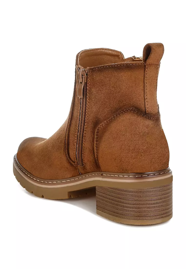 Sepatu Bot Ritsleting Microfiber Warna Coklat