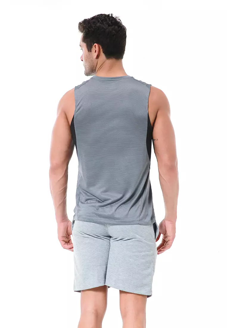 Bobby Atasan Kasual Pria Singlet Gym Motif Polos Sleeveless Sports Shirt Material Polyester Fiber ORIGINAL - Dark Gray