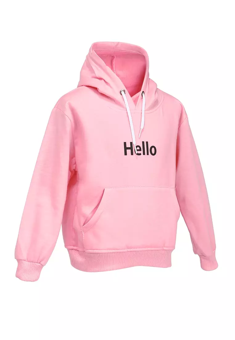 Finlay Sweater Hoodie Anak Unisex Motif Hello Kids Outerwear Material Fleece ORIGINAL - Pink