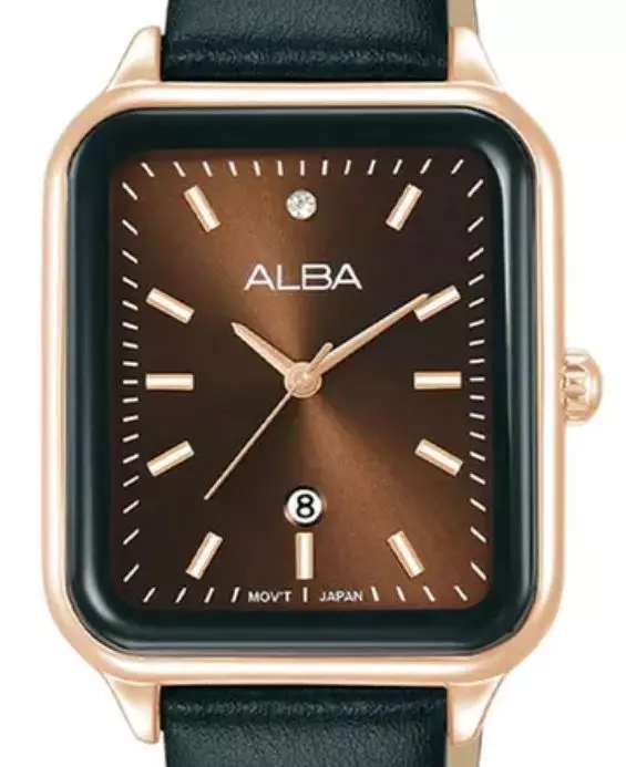 Jam Tangan Wanita Alba AH7DW6 AH7DW6X1 Black Leather Strap Color Women Brown Dial Watch Original Garansi Resmi