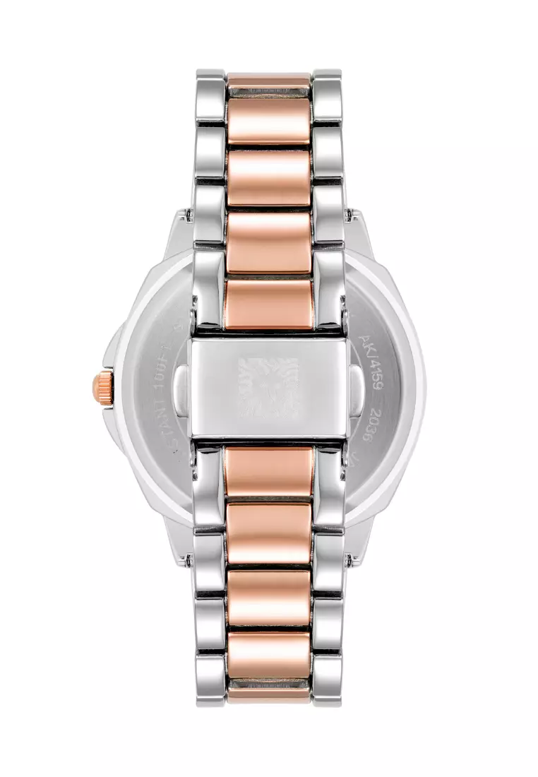 Anne Klein  AK4159SVRT0000 Rose Gold Two Tone Round Watch with White Dial and Rose Gold Embellished Crystal Bezel