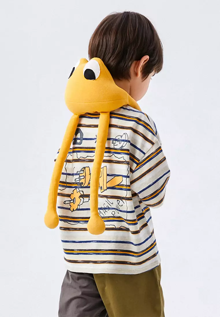 男女大童短袖T恤领口撞色云彩棉条纹T恤