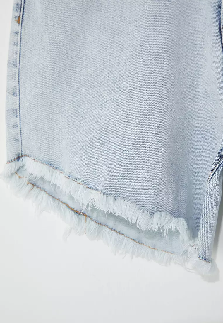 Ice Blue Tasseled Stretchy Skinny Denim Shorts & Bermuda TBBSS23CJ00016