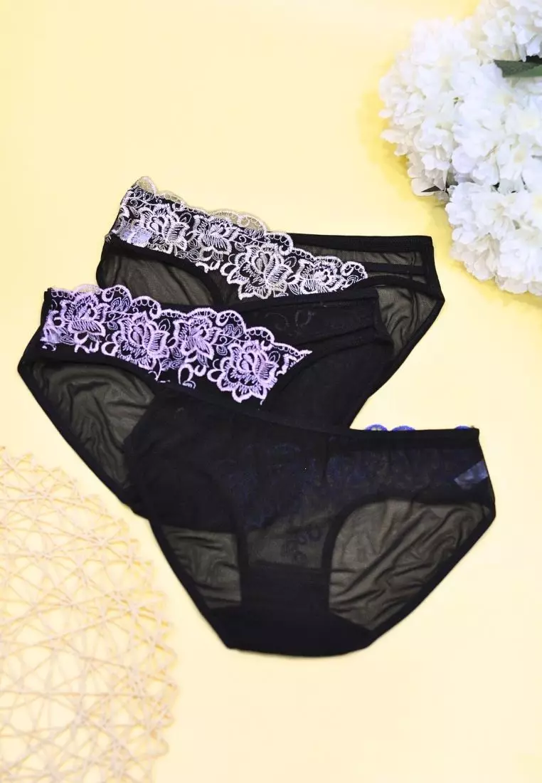 3 Pack Daphne Brief Sexy Lace Panties Bundle E