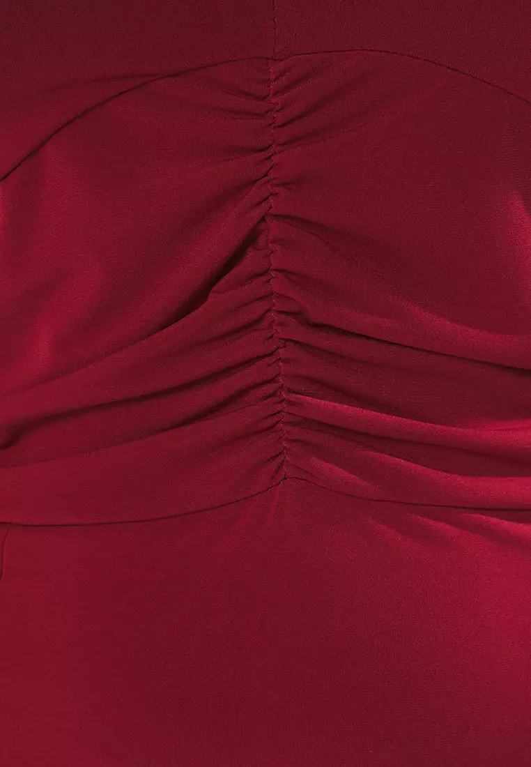 Burgundy Neck Tie A-Line Knitting Plus Size Dress Tbbss25Ah00177