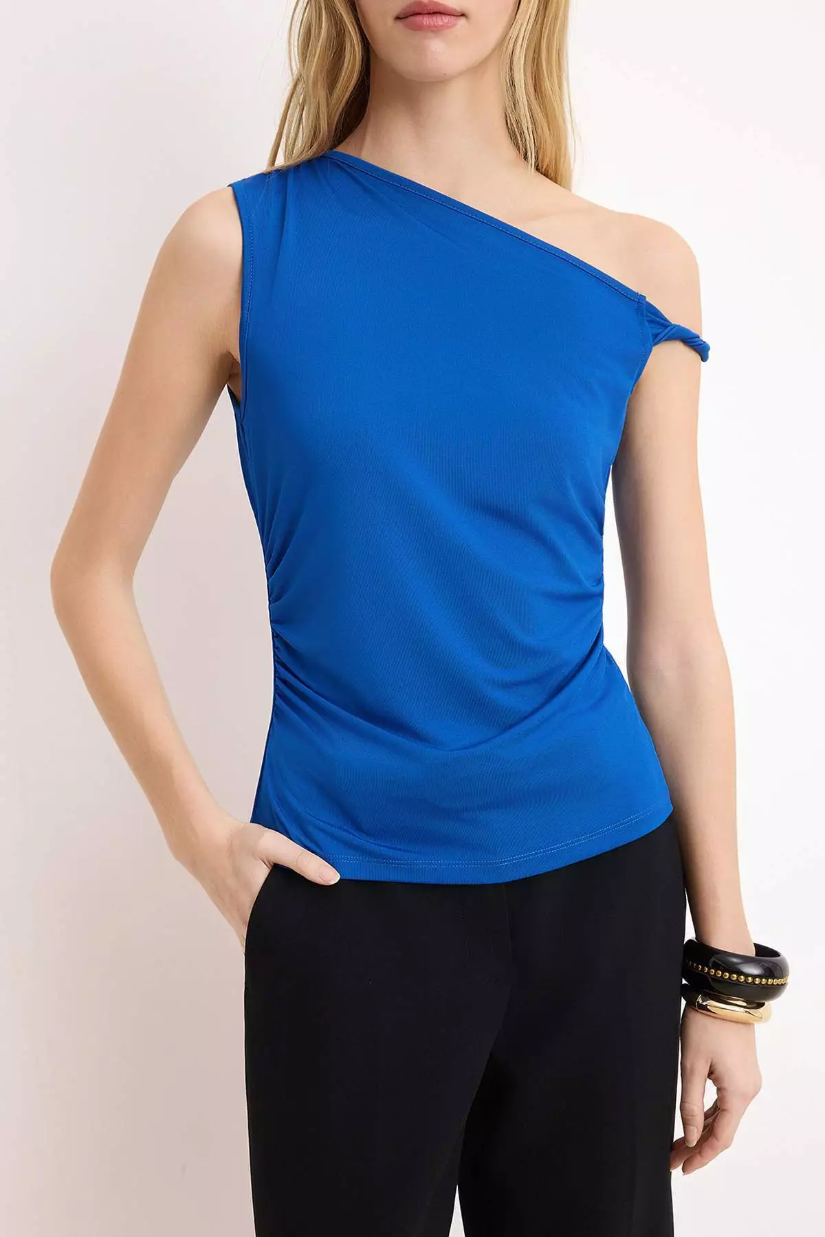 Cobalt Straight Fitted/Fitted Stretch Knit Blouse Twoss25Bz279