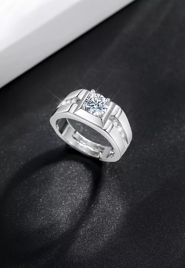Cincin Pria Original R009 Berlian Perhiasan Cowok Original Fashion Tunangan Dilapisi Platinum Adjustable