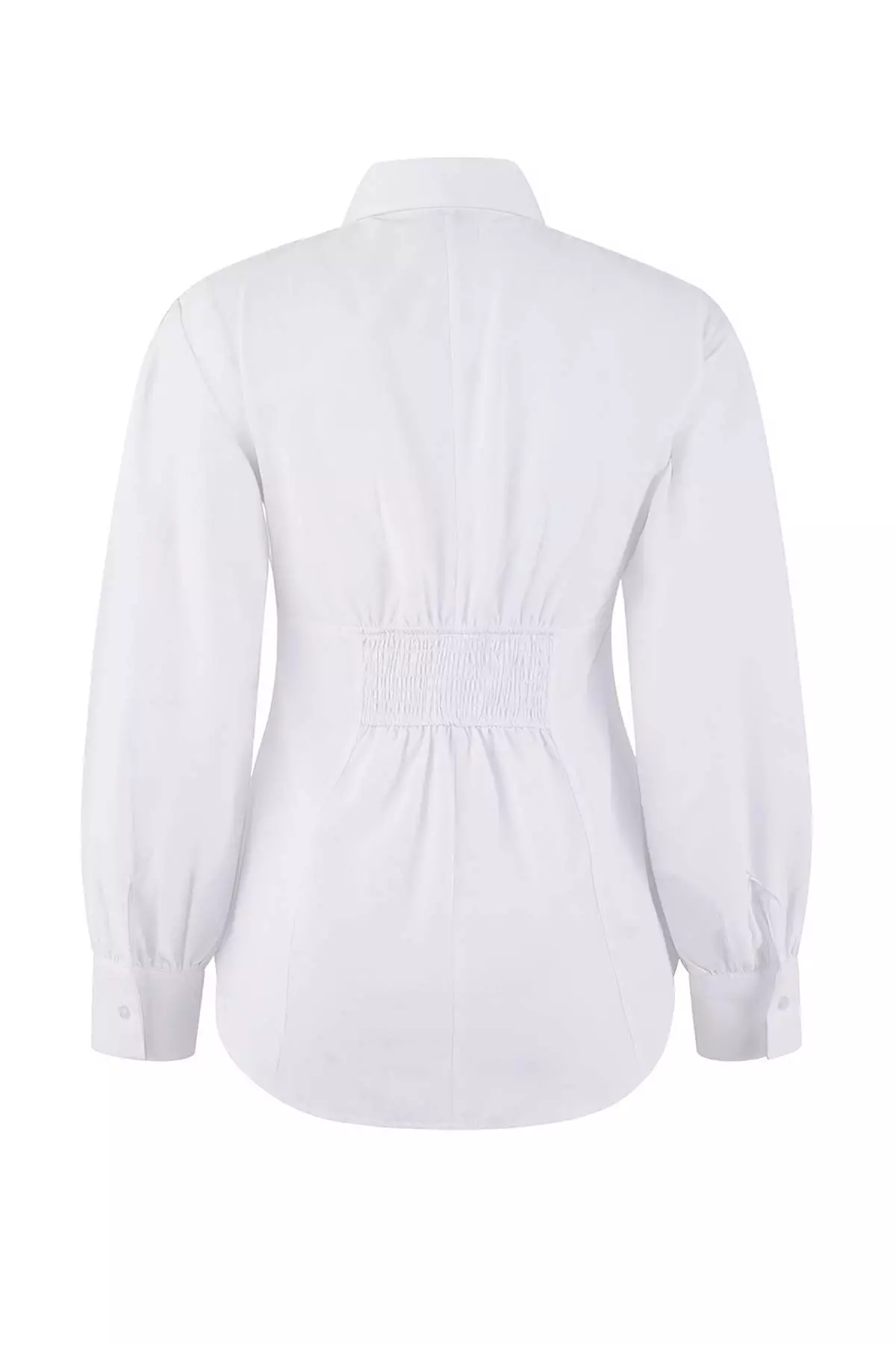 White Fitted Balloon Sleeve Fitted/Waist Fitted Cotton Piece Shirt Tctss26Tg00015