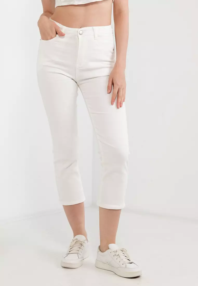 White high deals rise cropped jeans