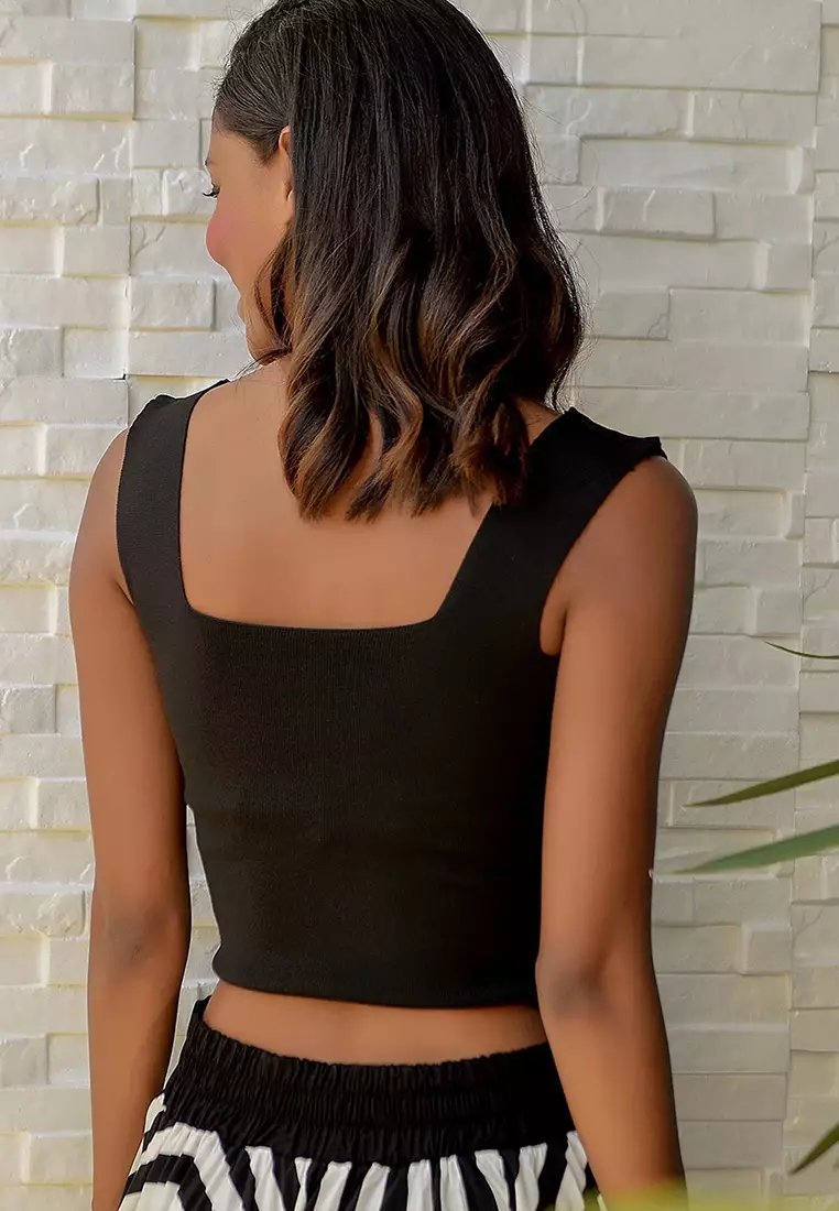 Square Neck Seasonal Mercerized 2-Piece Knitwear Top