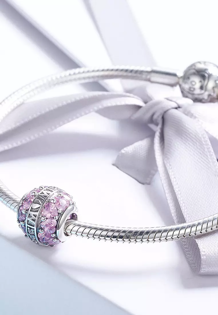 Solid 925 Sterling Silver Mom is Love CZ Charm