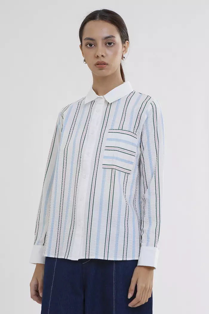 COTTONINK - Atasan Kemeja Wanita Cream Striped Roselle #PreSpringCollection2026