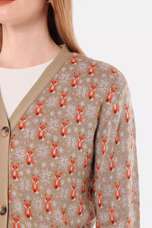 MINIMAL - Trixie - Cardigan Rajut Motif Karakter - Beige Warna Beige