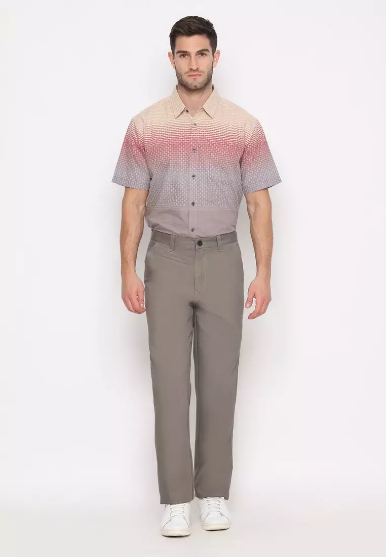 POLICE Celana Panjang Semi Formal Corak Katun Abu Pria