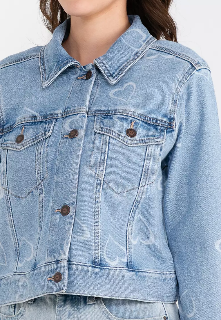 Cropped denim jacket hollister Clearance