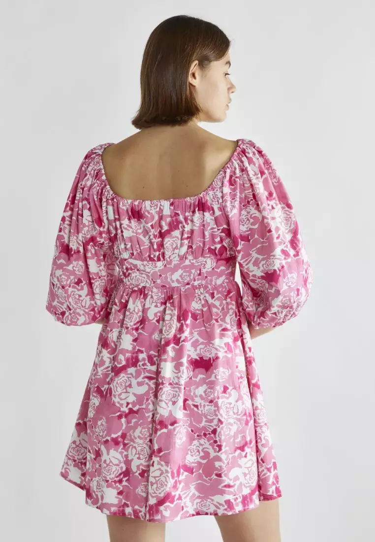 Scoop Neck Puff Sleeve Mini Dress