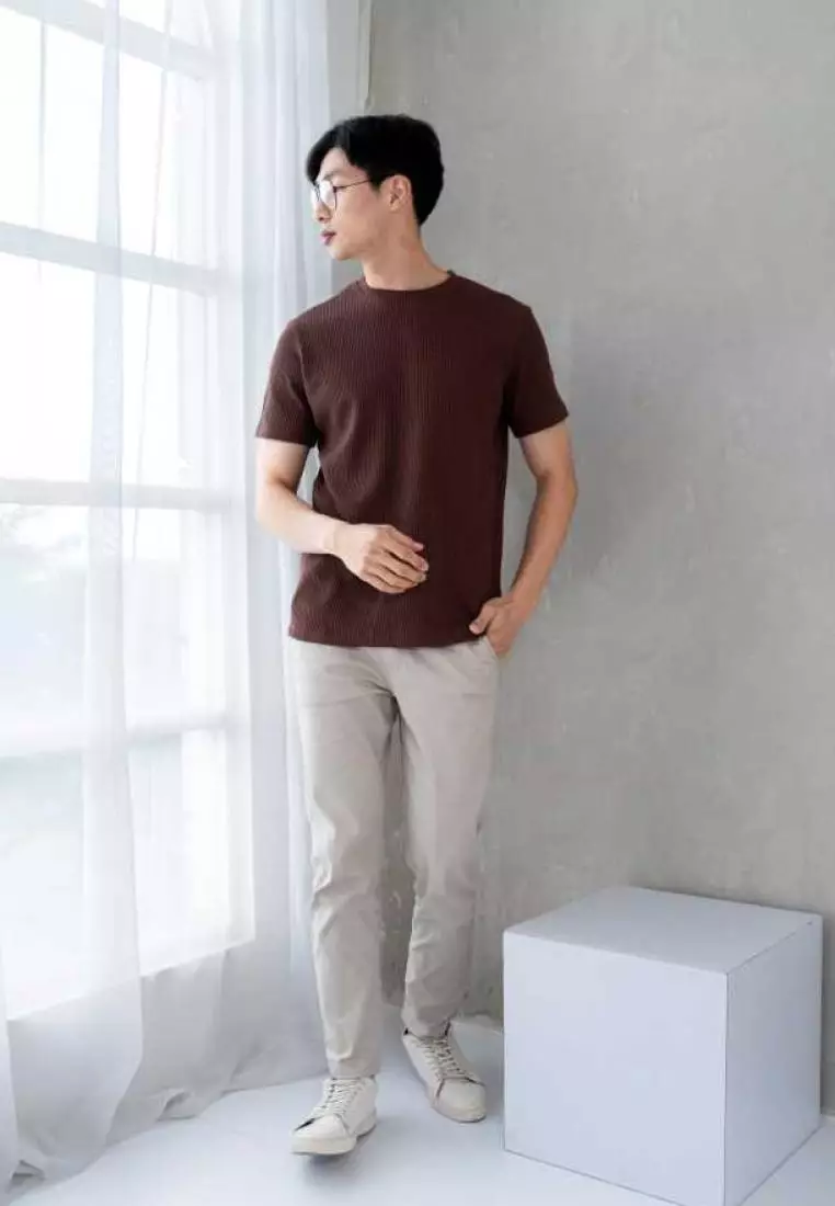 Kale Waffle Brown / Kaos Polos Tekstur Lengan Pendek Pria / Unisex