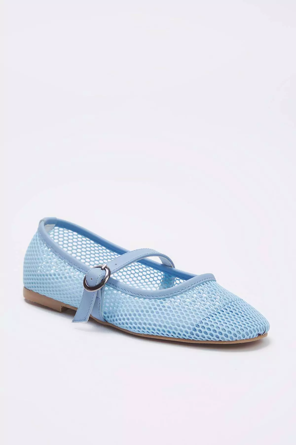 Baby Blue Mesh Detailed Round Toe Mary Jane Women's Ballerinas Takss24Be00000